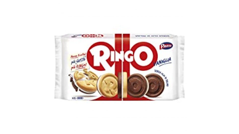 Pavesi Ringo Biscotti Farciti con Crema al gusto Vaniglia per Colazione o Gustoso Snack, Senza Olio di Palma, Formato Famiglia - Confezione da 6 X