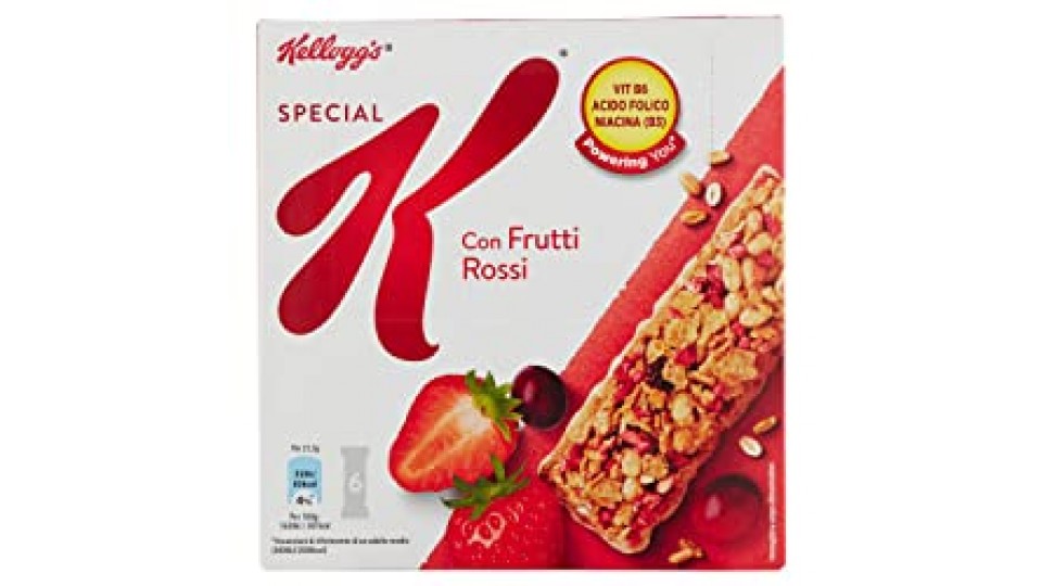 Kellogg's Barrette di cereali con Frutti Rossi - 6 Pacchetti da 21.5 g, Totale: