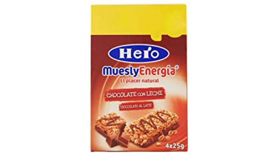 4 BARRETTE DI CEREALI con Cioccolato al Latte Hero Muesly Energia