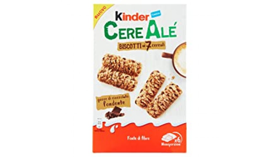 Kinder - CereAlé Biscotti ai 7 cereali gocce di cioccolato fondente 6 astucci da 2 biscotti