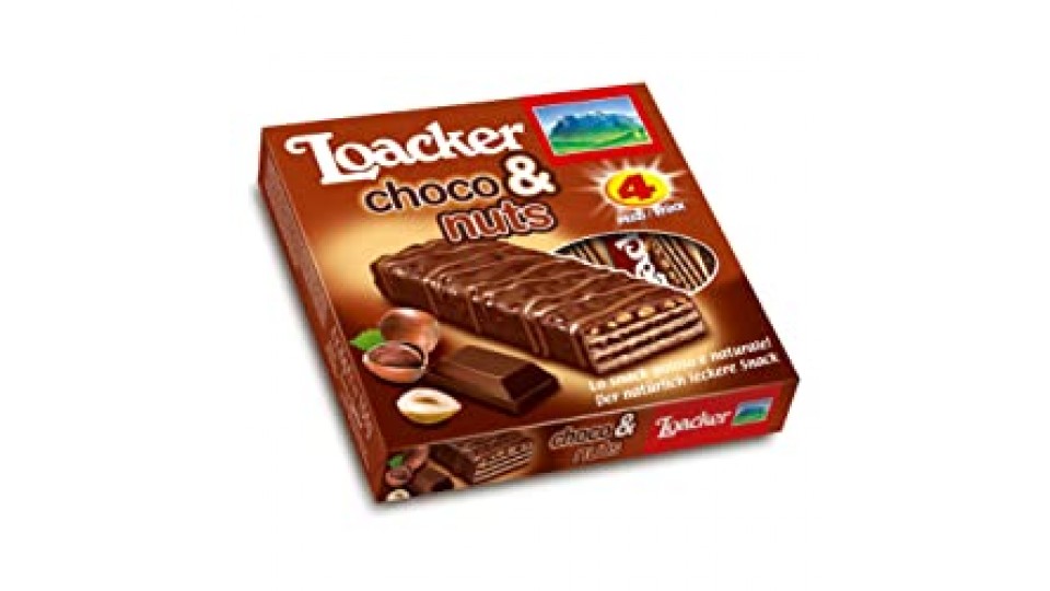 Loacker CHOCO&NUTS Snack Dolce al Cioccolato e Nocciole 4X26g