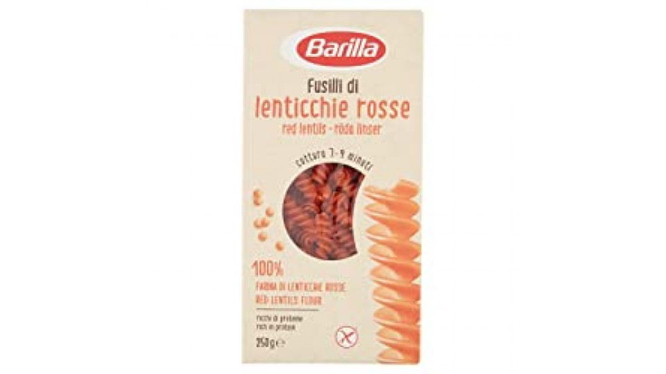 Barilla, Pasta Legumi, Fusilli di Lenticchie Rosse, Ricchi di Fibre e Proteine - Senza Glutine - Pacco da
