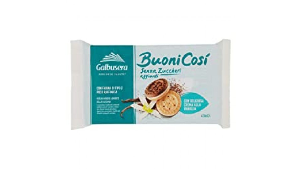 Galbusera - DueCosì, Biscotti Farciti Senza Zuccheri Aggiunti, Cacao e Vaniglia - 160 g, confezione da