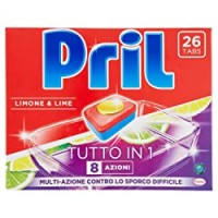 Pril Tutto in 1 Limone & Lime Detersivo Tabs, Pastiglie per lavastoviglie attive già a temperature di 40°, Detersivo lavastoviglie a 8 azioni