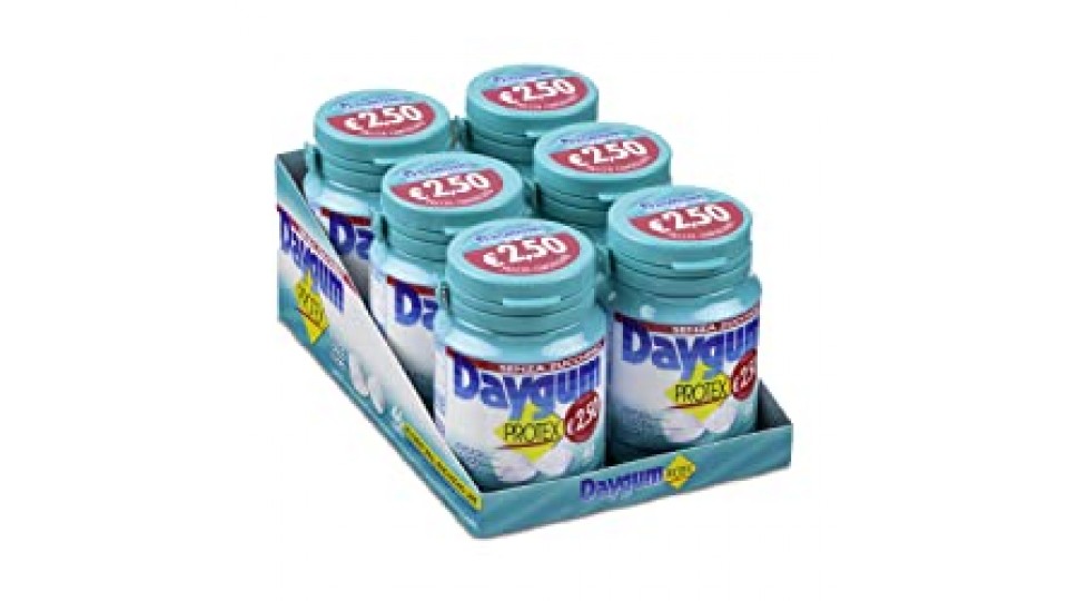 Daygum Protex Gomme da Masticare Senza Zucchero, Barattolo Chewing Gum Gusto Menta, Confezione da 6 Mini Barattoli, 46 Gomme Ognuno