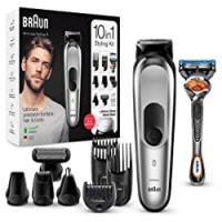 Braun MGK7220 Rifinitore 10-In-1, Regolabarba, Tagliacapelli Uomo Professionale e Rifinitore Corpo con 8 Accessori, Base di Ricarica e Tecnologia AutoSense, Grigio Argento