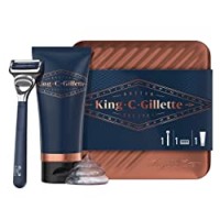 Gillette King C. Kit Regalo da Uomo Get Sharp: Rasoio Per Il Collo - 1 Lama + Gel Trasparente Per La Rasatura 150 ml + Scatola di Latta
