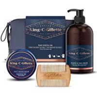 Gillette King C. Astuccio Kit Regalo da Uomo Per La Cura Della Barba: Detergente Viso E Barba 350 ml + Balsamo Ammorbidente Barba 100 ml + Regolatore di Lunghezza Per La Barba Premium + Astuccio Per Il Bagno