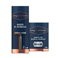 King C. Gillette Set per la Cura della Barba Uomo, Rasoio di Sicurezza Uomo + 15 Lamette Di Ricambio in Acciaio Inossidabile e Rivestite in Platino