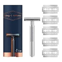 King C. Gillette Rasoio di Sicurezza Uomo + 5 Lamette di Ricarica a Doppio Taglio e Rivestite in Platino per la Cura della Barba