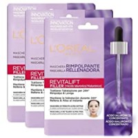 L'Oréal Paris Maschera in tessuto Revitalift Filler, Azione Rimpolpante Anti-Età, Effetto Seconda Pelle, Arricchita con Acido Ialuronico