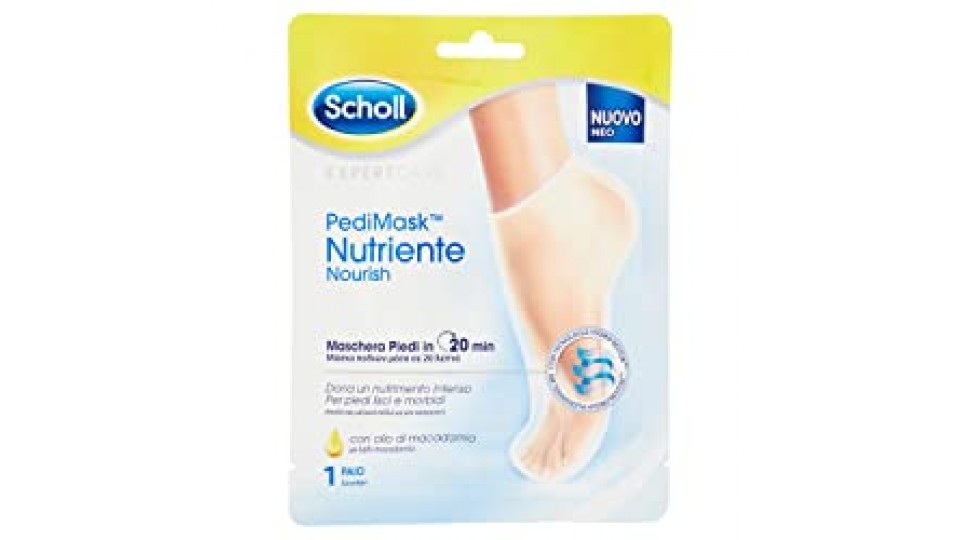 Scholl Pedimask Maschera Piedi Nutriente con Olio di Macadamia, 1 Paio di Calzini Idratanti
