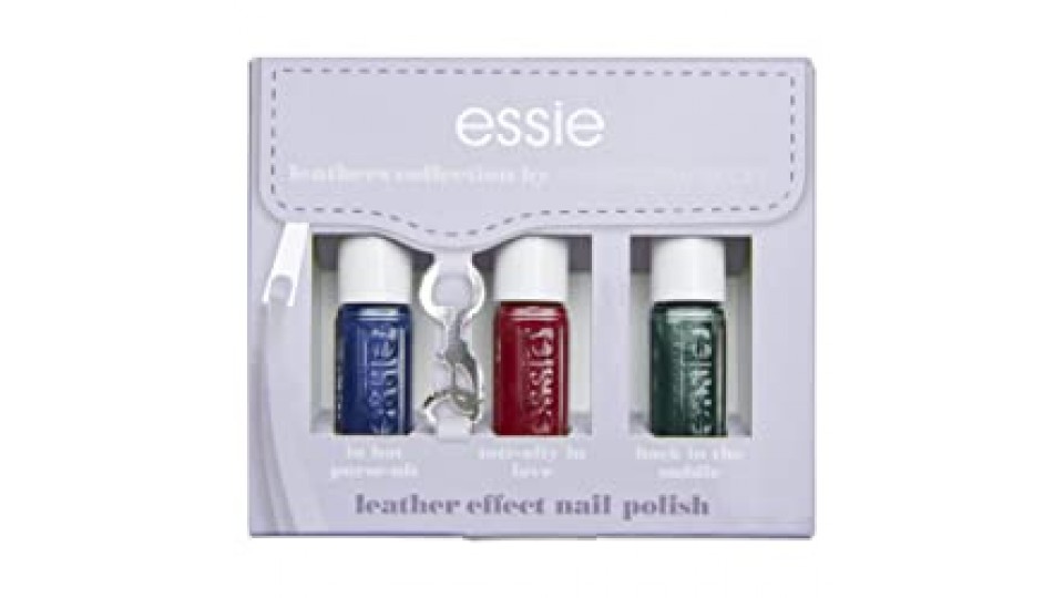 Essie Collezione Leather by Rebecca Minkoff Look Bold Kit 3 Mini Smalti in Edizione Limitata dal Finish Semi-Matte, 454 in Hot Purse-uit, 453 Tote-ally in Love, 455 Back in the Saddle
