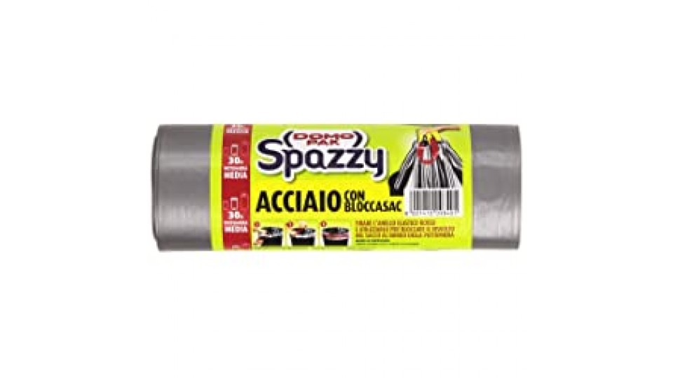 Domopak Spazzy Sacchi Nettezza Acciaio con Bloccasac - Casalingo 30 lt - 1 confezione da