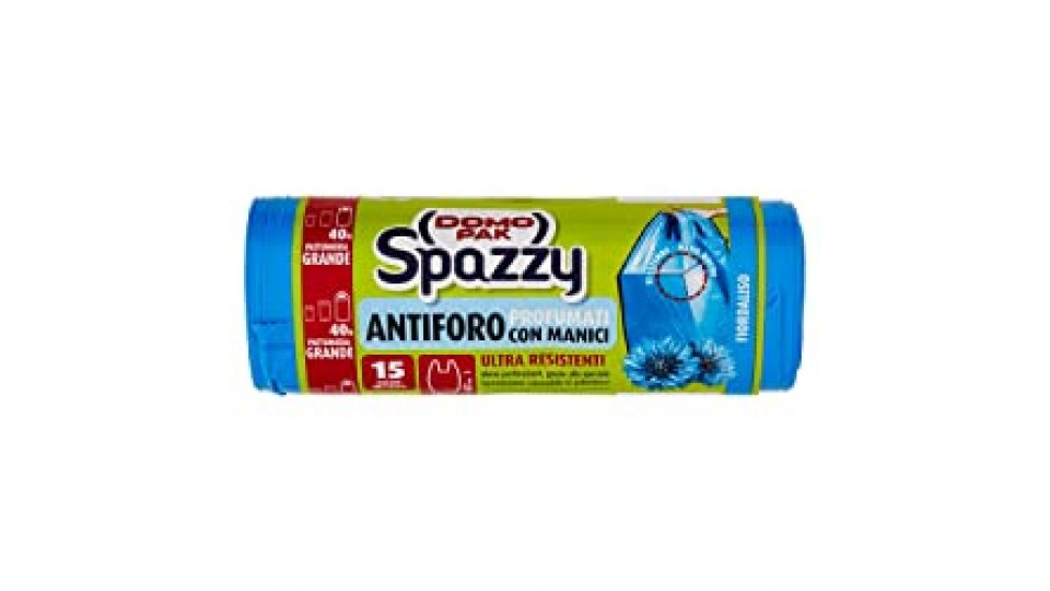 Domopak Spazzy Sacchi Nettezza Antiforo con Manici - Profumati al Fiordaliso - Casalingo 40 litri