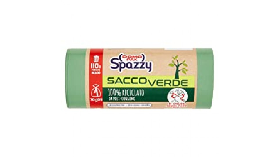 Domopak Spazzy Sacchi Nettezza Saccoverde Avvolgi & Chiudi 100% riciclato da post-consumo - Condominiale 110 lt - Verde - 1 confezione da