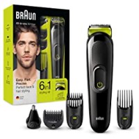 Braun Regolabarba Uomo 6 in 1 Tutto in 1 MGK3021 Rifinitore, Rasoio Elettrico Barba, Tagliacapelli, Rifinitore Naso e Orecchie con 13 Impostazioni di Lunghezza, (0,5 - 32 mm) Nero/Verde