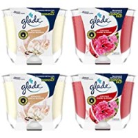 Glade Candele Profumate, Set da 4, con Oli Essenziali, 2 Fragranze Romantic Vanilla e 2 Fragranze Peony & Cherry, Lunga Durata Fino a