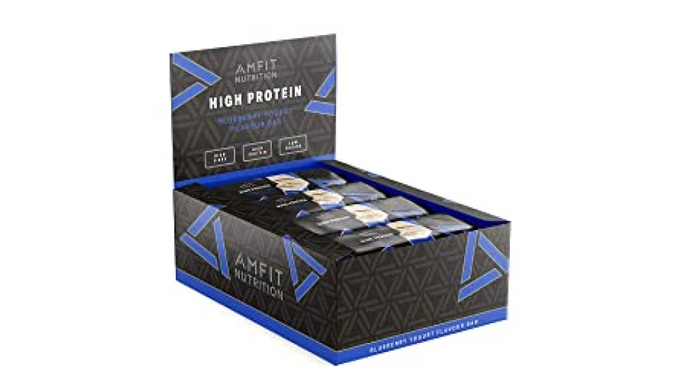 Marchio Amazon - Amfit Nutrition Barretta proteica a basso contenuto di zuccheri (20gr proteine - 2,8gr zucchero) - yogurt ai mirtilli - Confezione da 12 (12x60g)