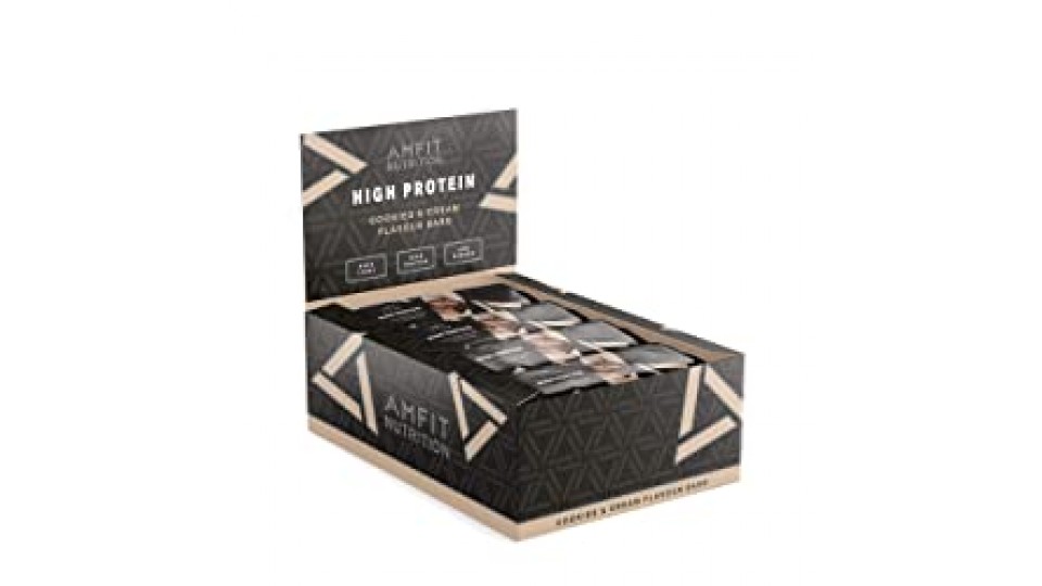 Marchio Amazon - Amfit Nutrition Barretta proteica a basso contenuto di zuccheri (19,6gr proteine - 1,4gr zucchero) - Cookies & Cream - Confezione da 12 (12x60g)