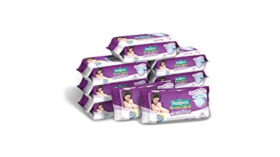 Pampers Sensitive Salviettine, Formula Delicata Senza Profumazione, Ripristina il Ph della Pelle, 9 Confezioni da 63 Pezzi
