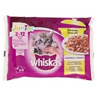 Whiskas Casserole Multipack Sacchetti di cibo umido per gatti Junior Selezione uccelli (4 x 85 g)