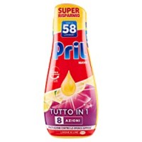 Pril Pril Gel All In One Limone Detersivo Lavastoviglie Liquido Multi-Azione Sporco Difficile, 58 Lavaggi