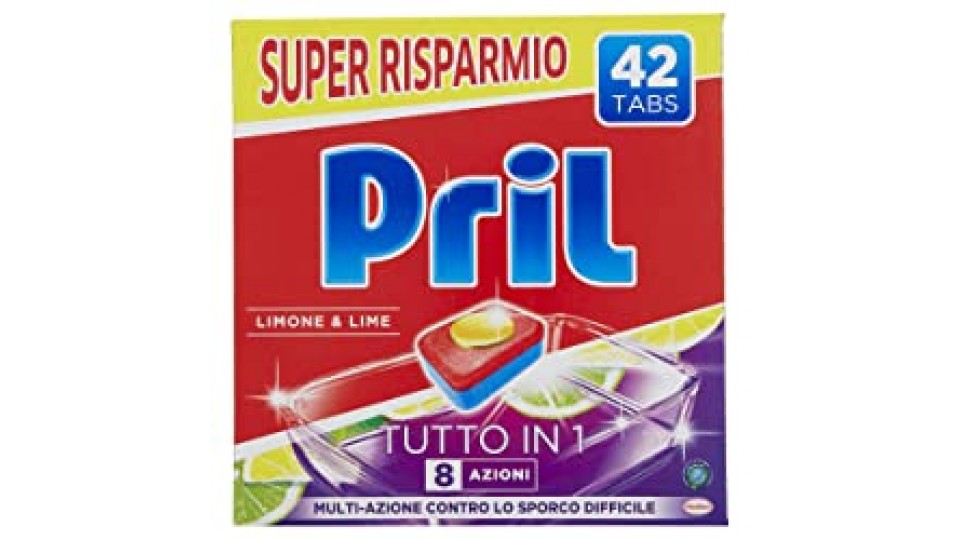Bref Pril Tabs All In One, Detersivo Per Lavastoviglie Pulisce A Fondo Eliminando Anche I Residui Ostinati, Confezione Da 42 Tabs