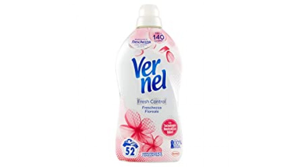 Vernel Vernel Fresh Control, Ammorbidente Lavatrice Con Neutralizza Odori, Freschezza Floreale, Adatto Anche Alle Pelli Sensibili, 1300Ml