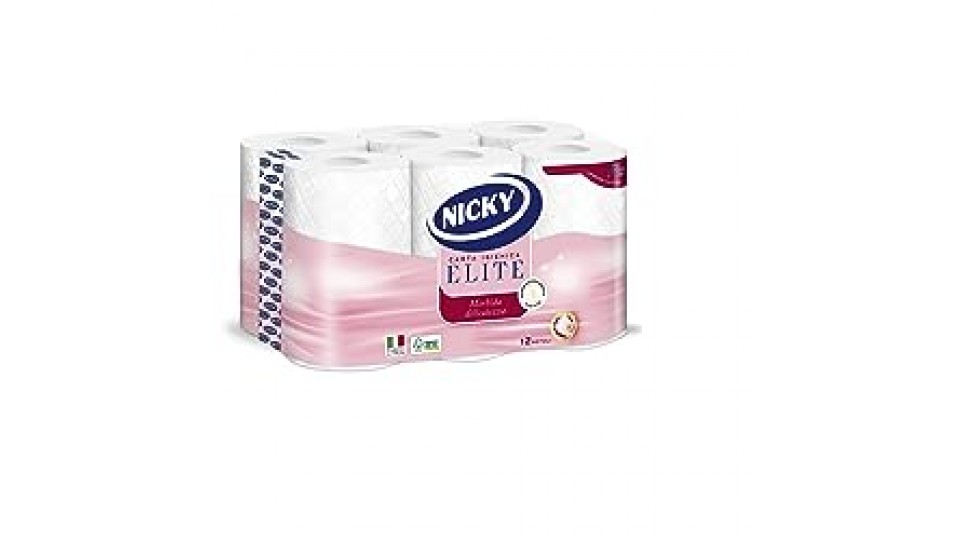 Nicky Elite Carta Igienica a 3 veli | Confezione da 12 Maxi Rotoli | 160 strappi per rotolo | Morbida e Resistente a contatto con la pelle| Dermatologicamente testata | Carta 100% certificata FSC®
