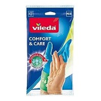 Vileda Comfort and Care - Guanti in gomma con lozione camomilla, taglia M