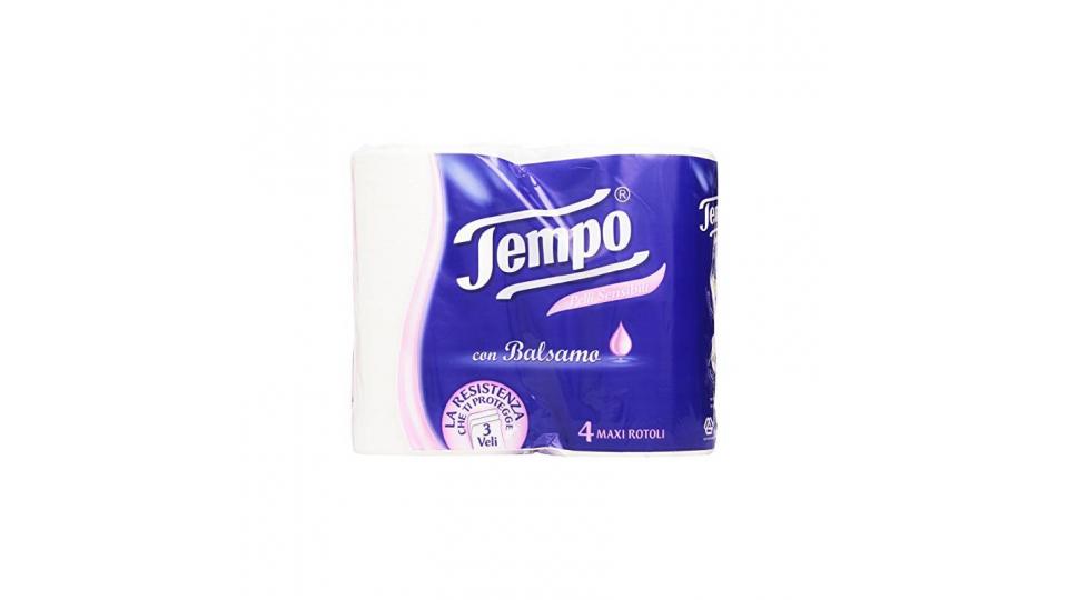 Tempo - Carta Igienica Con Balsamo, Pelli Sensibili, 3 Veli - 4 Maxi Rotoli