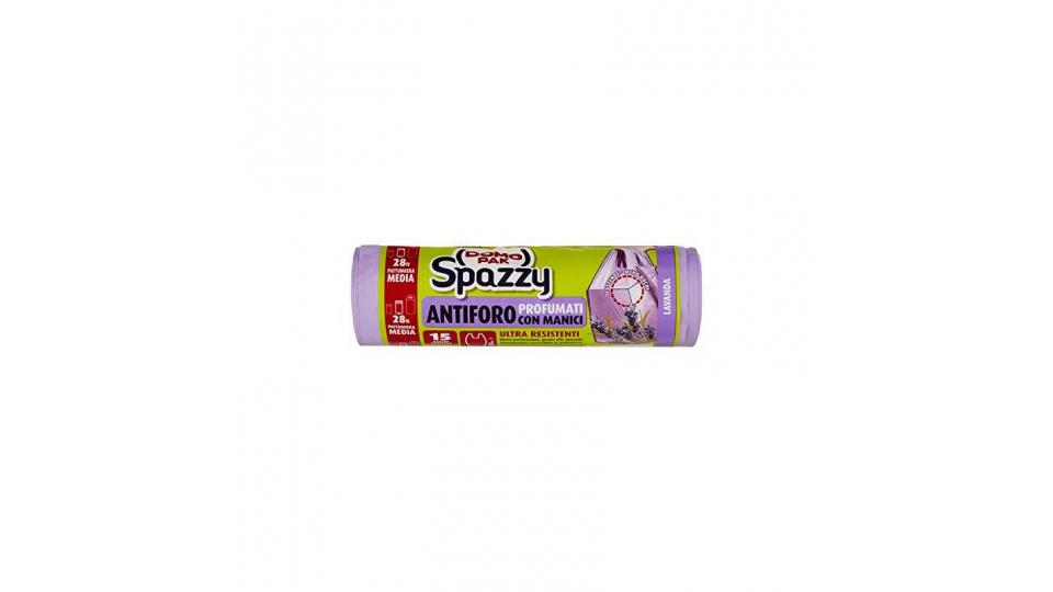 Domopak Spazzy Lavanda - Sacchi Nettezza, Ultra Resistenti, Pattumiera Media 28Lt, Antiforo, Profumati, Con Manici