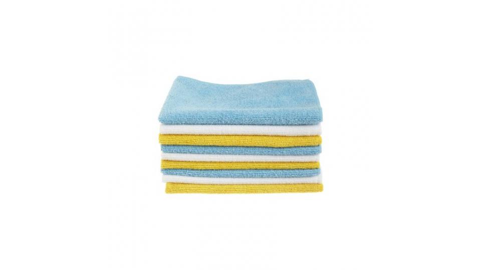AmazonBasics Panni in Microfibra, Bianco, Celeste e Giallo (Confezione da 36 Unità)