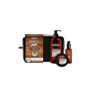 L'Oréal Paris Men Expert Barber Club Kit Barba Lunga, Pochette con Detergente 3-In-1 Barba-Viso-Capelli, Olio Disciplinante Barba Lunga e Styling Cream Barba e Capelli