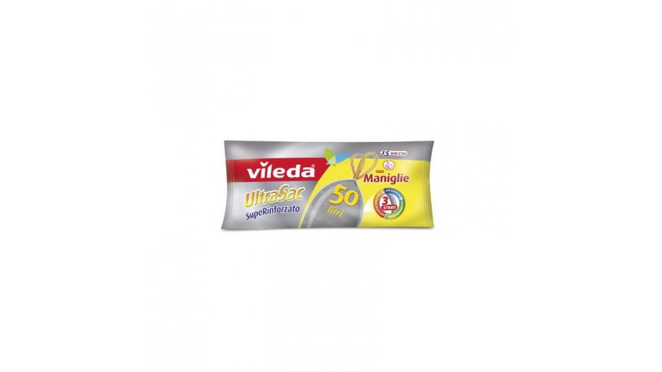 Vileda UltraSac SupeRinforzato Sacchi Immondizia, 50 Litri, con Maniglie