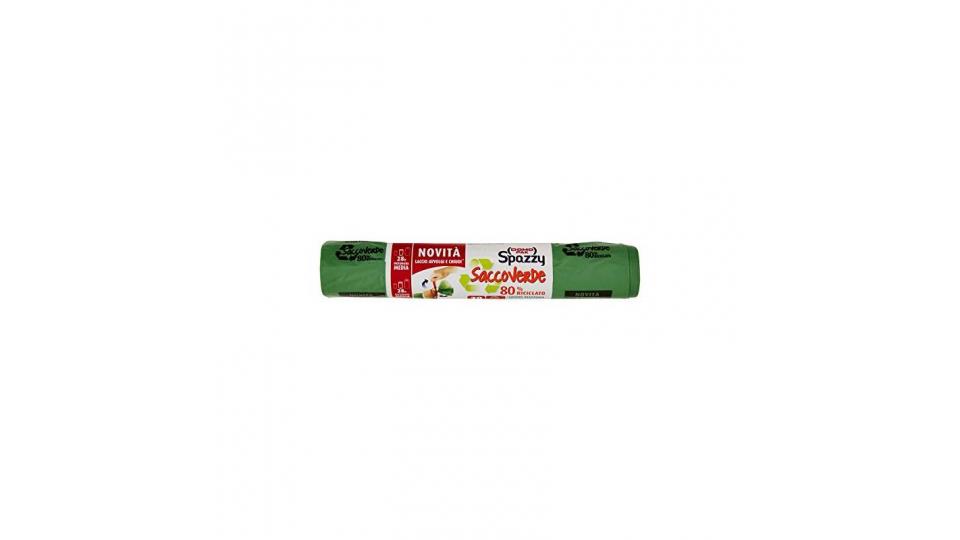 Domopak Spazzy - Saccoverde, Grande Resistenza, Pattumiera Media 28Lt, 80%Riciclato, Con Laccio Avvolgi E Chiudi -  