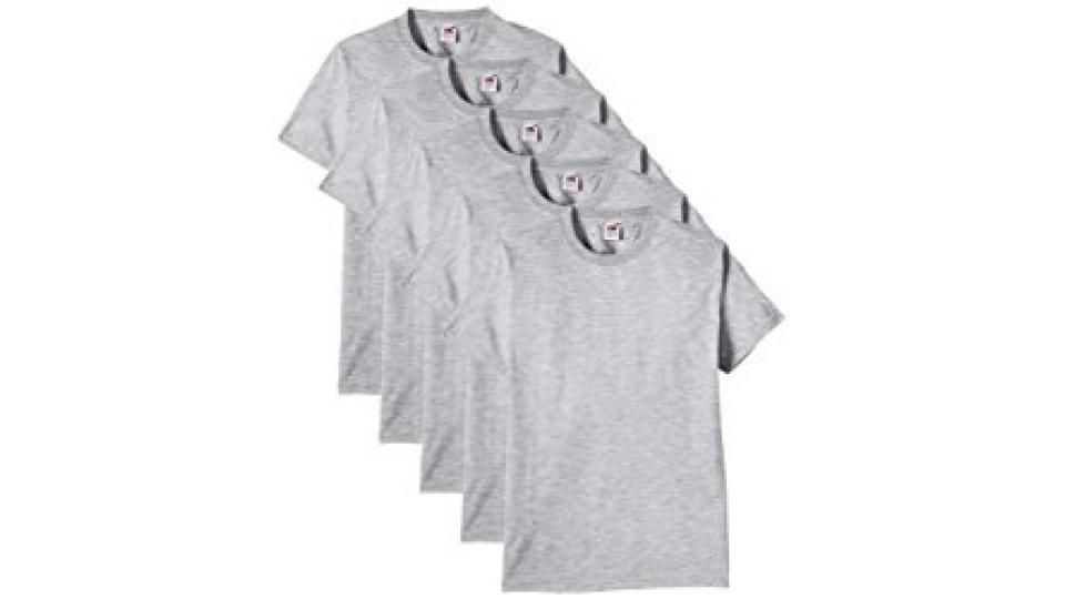 Fruit of the Loom 61-212 Heavy Cotton Tee Maglietta da Uomo, pacco da 5 pezzi, Grigio (Erika-Grau), XL