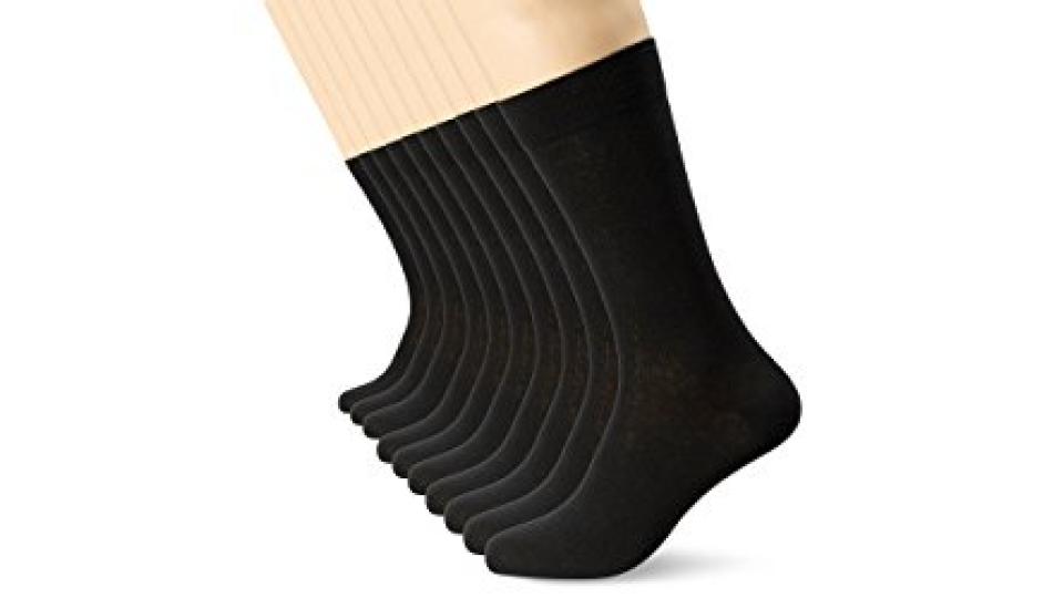 Calzini Nero Uomo (Confezione da 10) FM® Calzini Altezza Polpaccio Comodi, da Tutti i Giorni, Traspiranti - Design Semplice ed Elegante con Fascia Elasticizzata, 39-45 EU