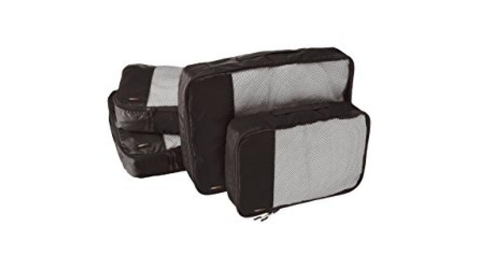 AmazonBasics - Set da 4 cubi organizzatori, 2 misura media e 2 misura grande, Nero