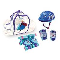 Disney Frozen - Pattini a rotelle con set di protezioni e borsa, misura 24-29
