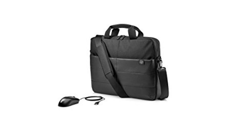 HP 1FK06AA Borsa Messenger per Notebook Fino a 15.6", Mouse Ottico Incluso, Nero Impermeabile