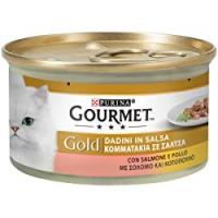 Gourmet Gold Alimento per il Gatto Dadini in Salsa con Salmone e Pollo, 85 g - Confezione da