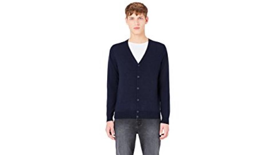 MERAKI Cardigan Lana Merino Uomo Scollo a V, Blu (Navy), XX-Large