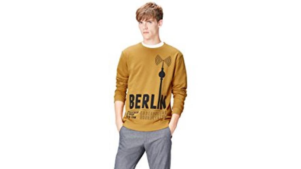 FIND Felpa con Stampa Berlino Uomo, Marrone (Wood Thrush 004), Small