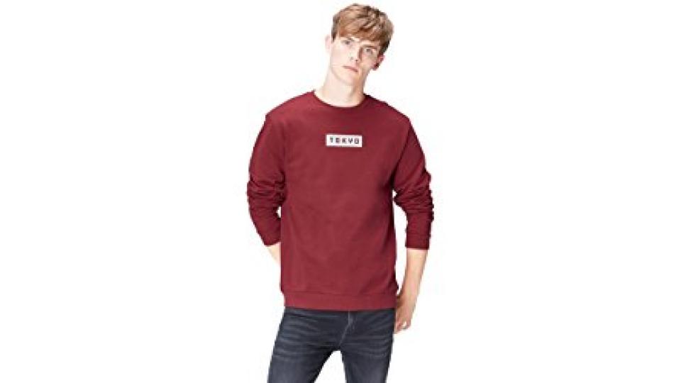 FIND Felpa con Stampa Uomo, Rosso (Tawny Port 003), X-Large