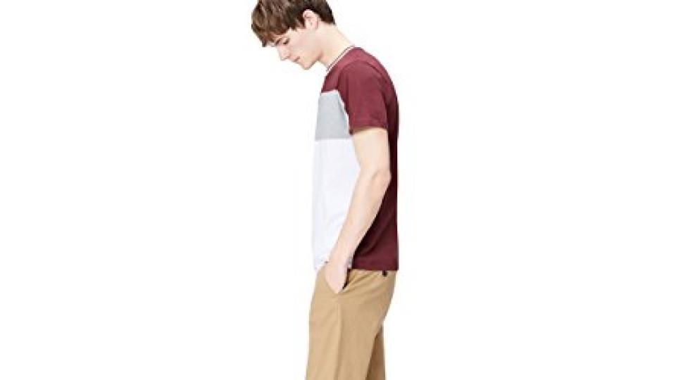 FIND T-shirt con Effetto Colour-block Uomo, Rosso (Ox Blood), Small