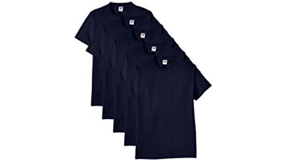 Fruit of the Loom 61-212 Heavy Cotton Tee Maglietta da Uomo, pacco da 5 pezzi, Blu (Marineblau)