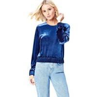 FIND Maglia a Maniche Lunghe di Velluto Donna, Blu (Blue), X-Small