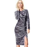 FIND Vestito midi in Velluto Metallizzato Donna , Grigio (Grey), 40 (Taglia Produttore: X-Small)